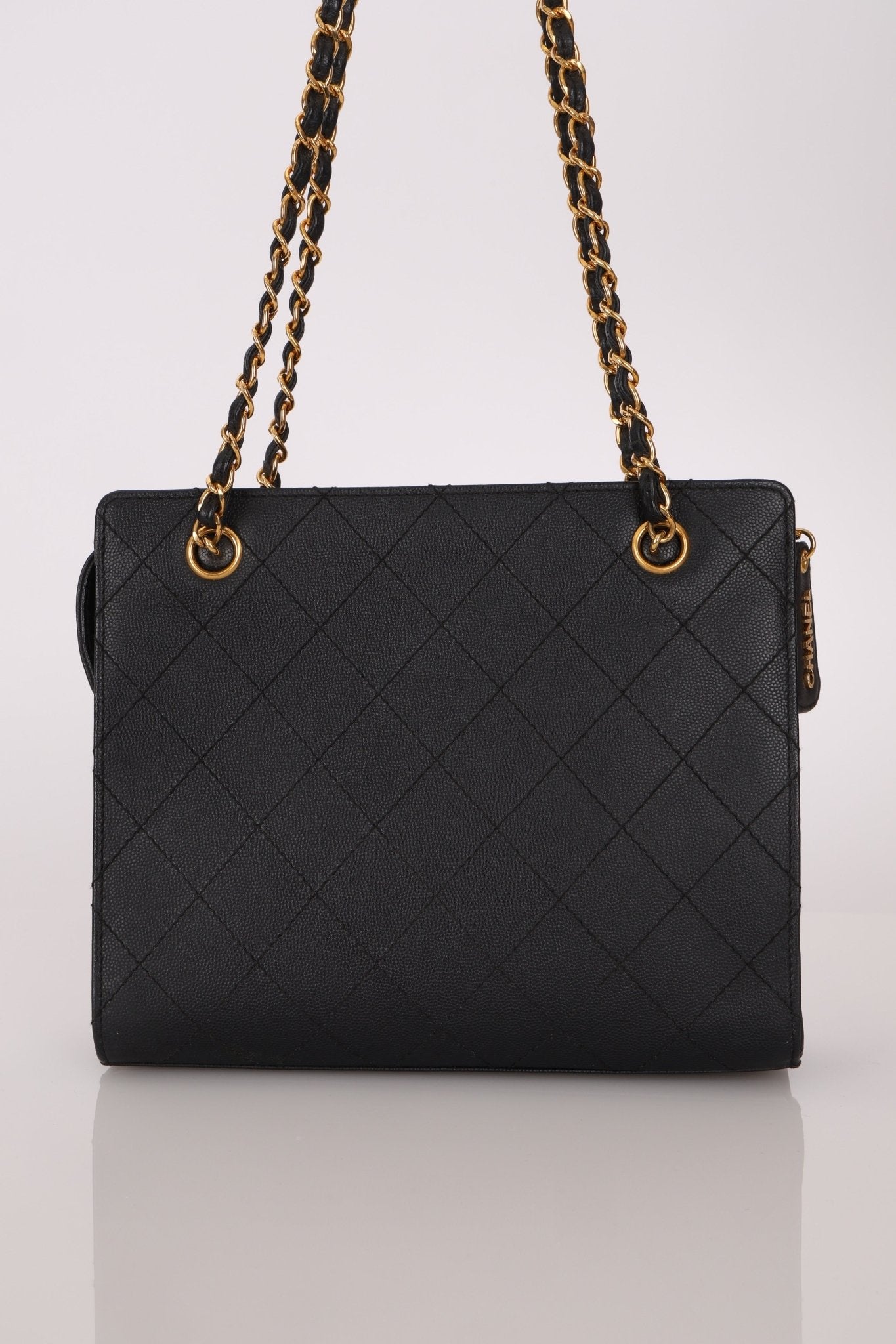 Vintage Chanel 1997 24K GP Caviar Chain Zip Mini Tote - FashioNica