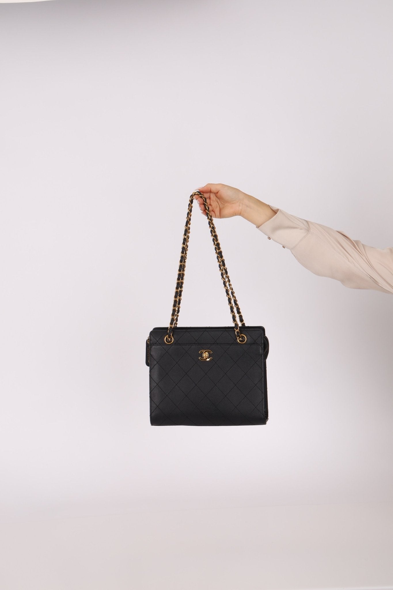 Vintage Chanel 1997 24K GP Caviar Chain Zip Mini Tote - FashioNica