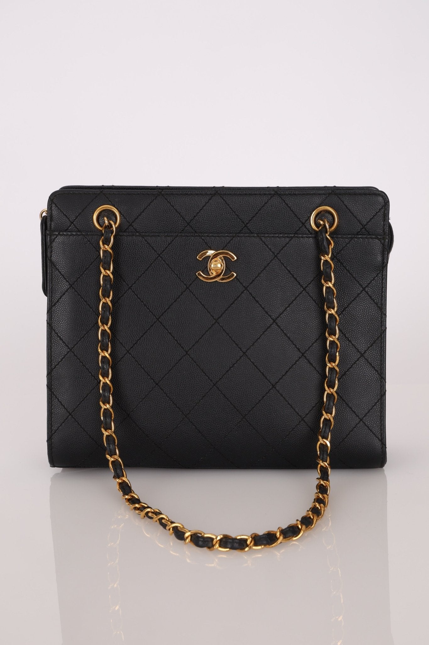 Vintage Chanel 1997 24K GP Caviar Chain Zip Mini Tote - FashioNica