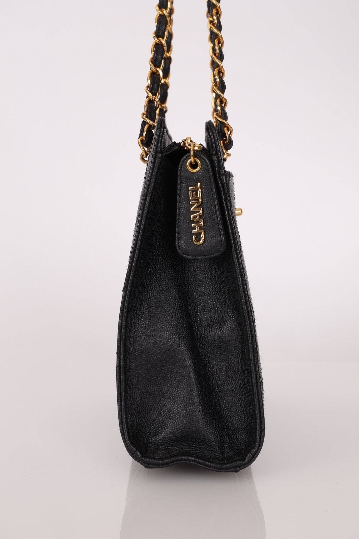 Vintage Chanel 1997 24K GP Caviar Chain Zip Mini Tote - FashioNica