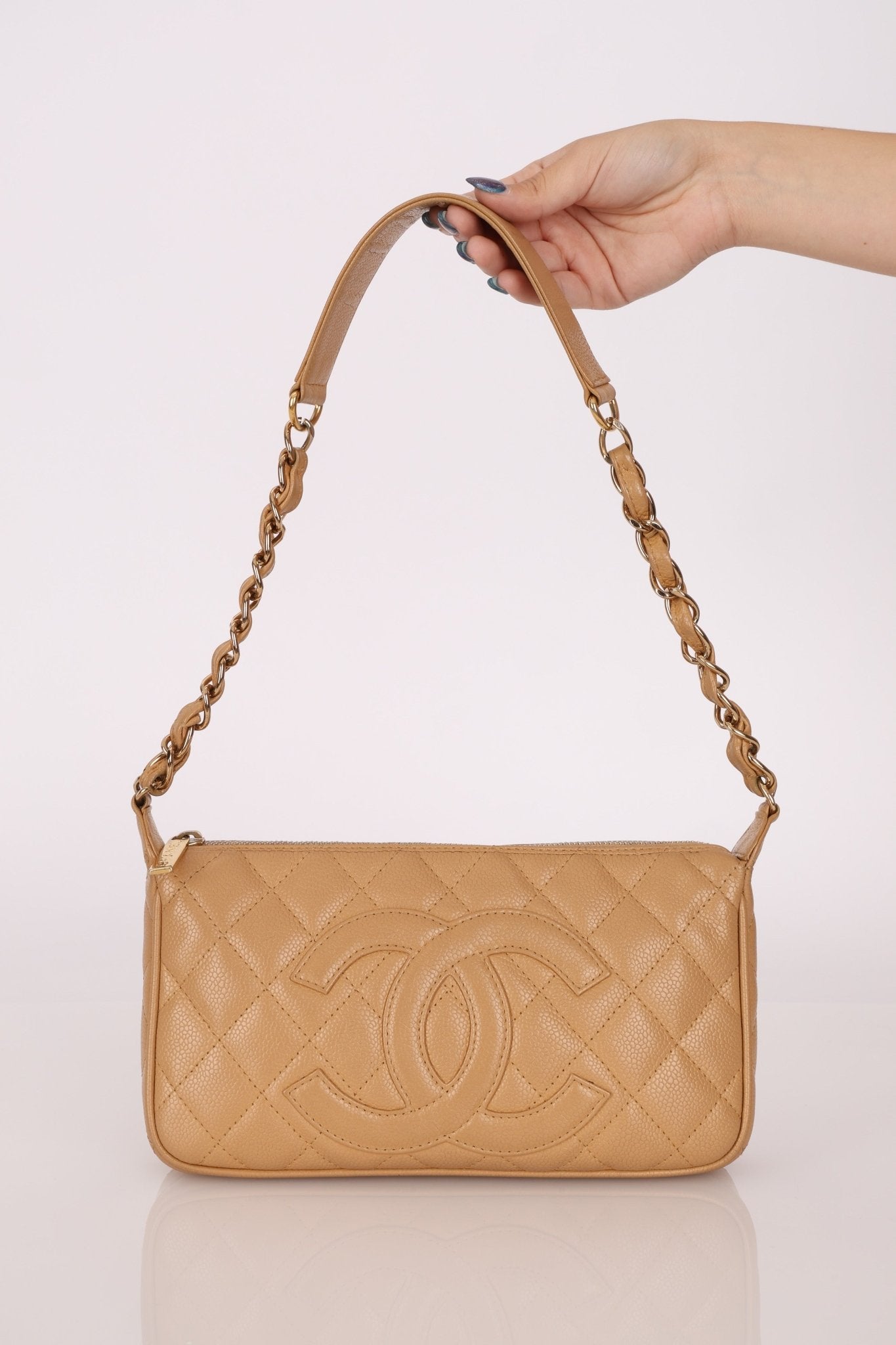 Vintage Chanel 2009 Caviar Timeless Beige Pochette - FashioNica