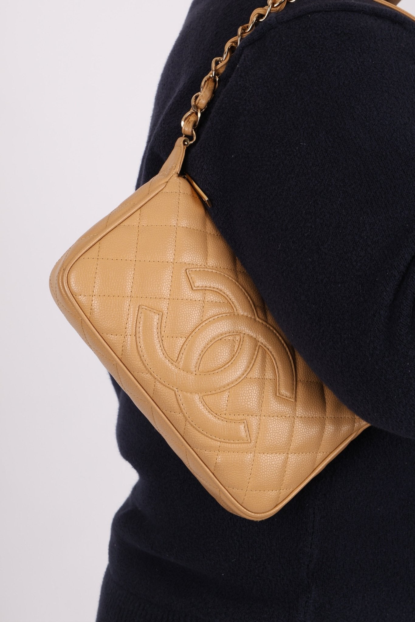 Vintage Chanel 2009 Caviar Timeless Beige Pochette - FashioNica