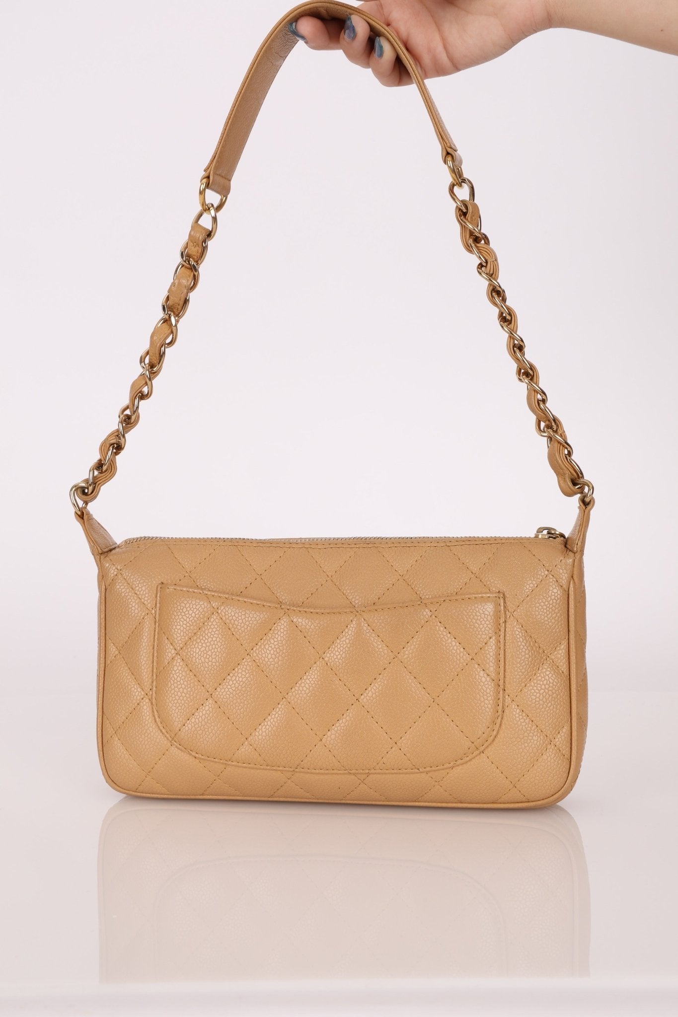 Vintage Chanel 2009 Caviar Timeless Beige Pochette - FashioNica
