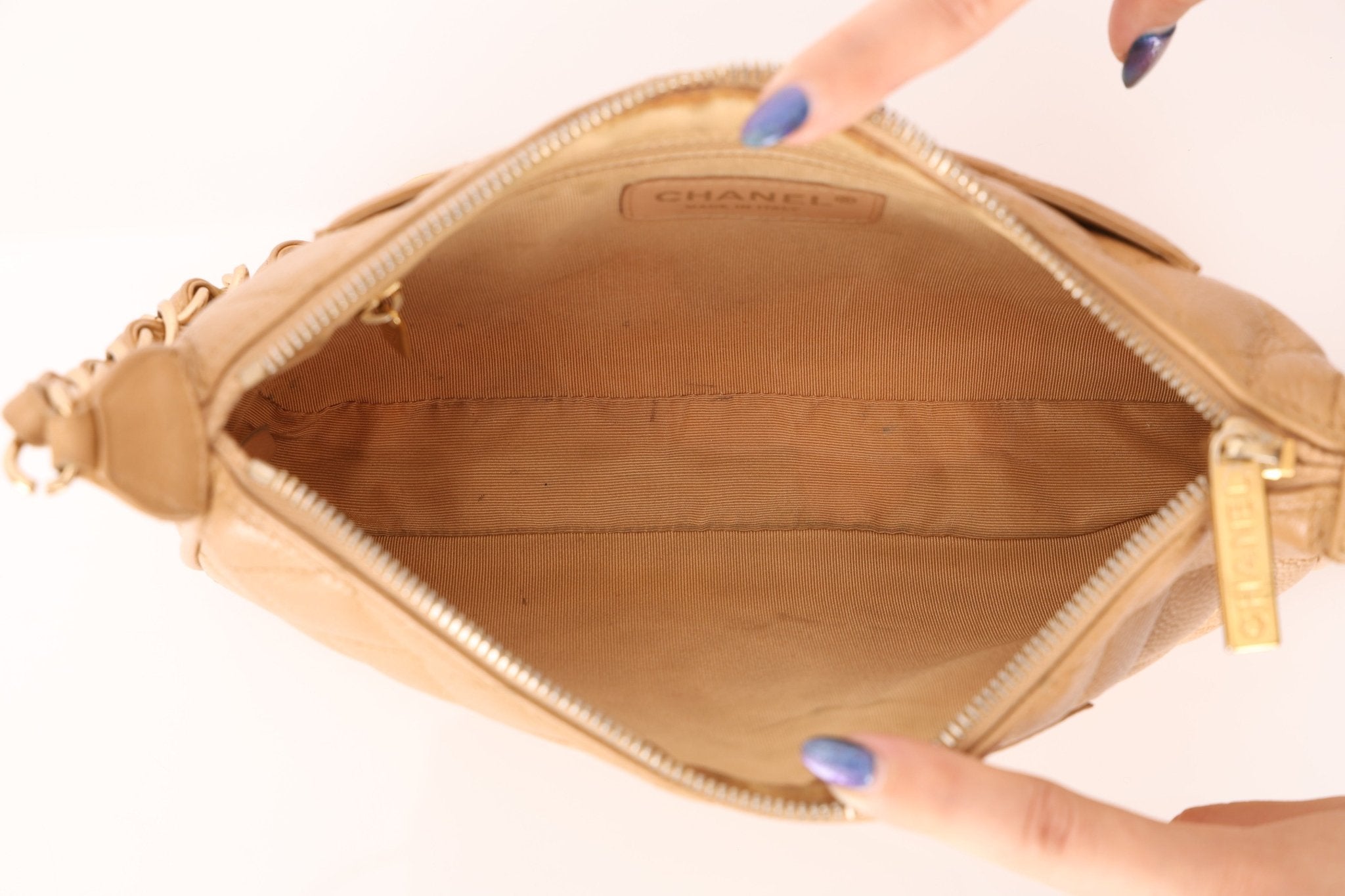 Vintage Chanel 2009 Caviar Timeless Beige Pochette - FashioNica