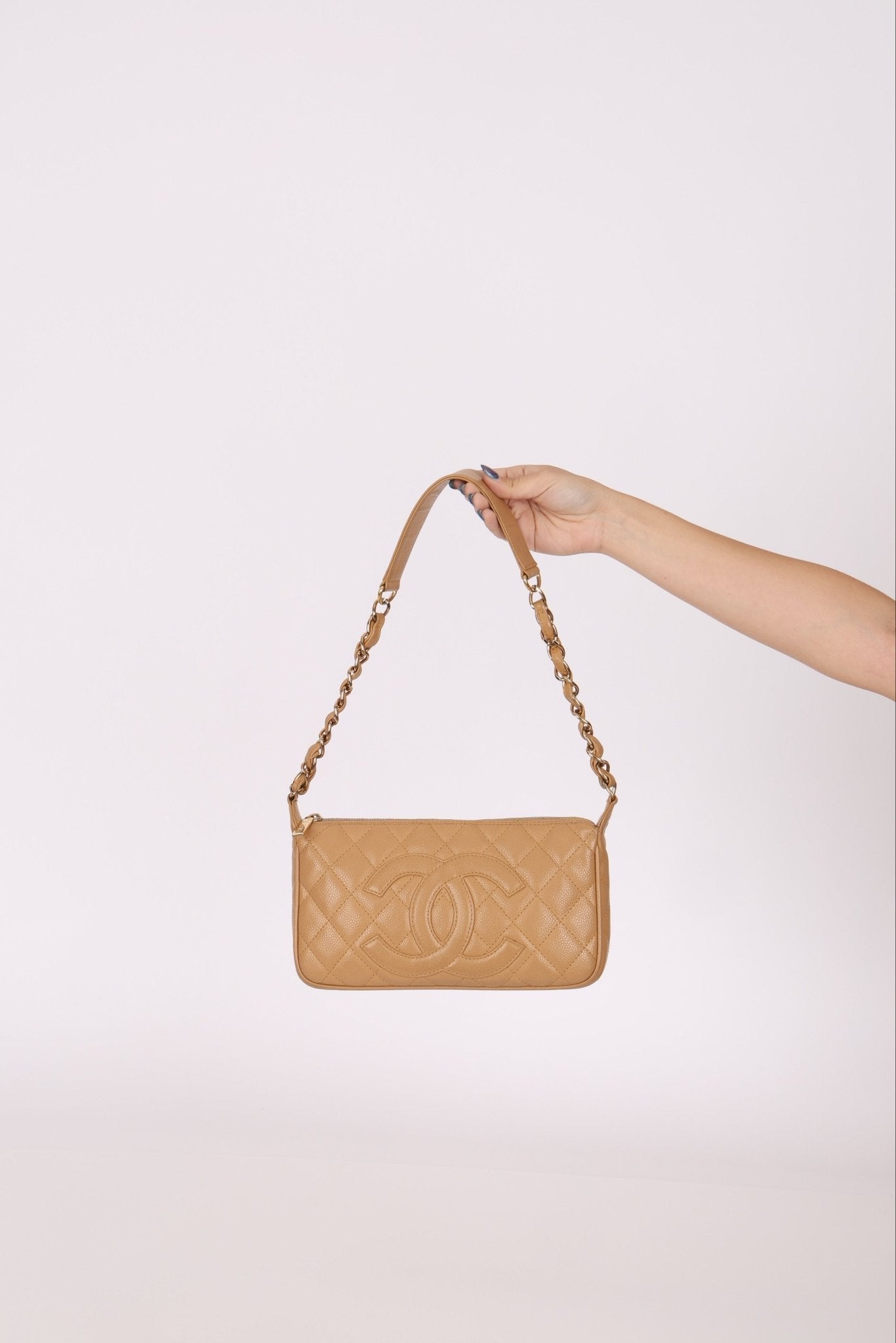 Vintage Chanel 2009 Caviar Timeless Beige Pochette - FashioNica