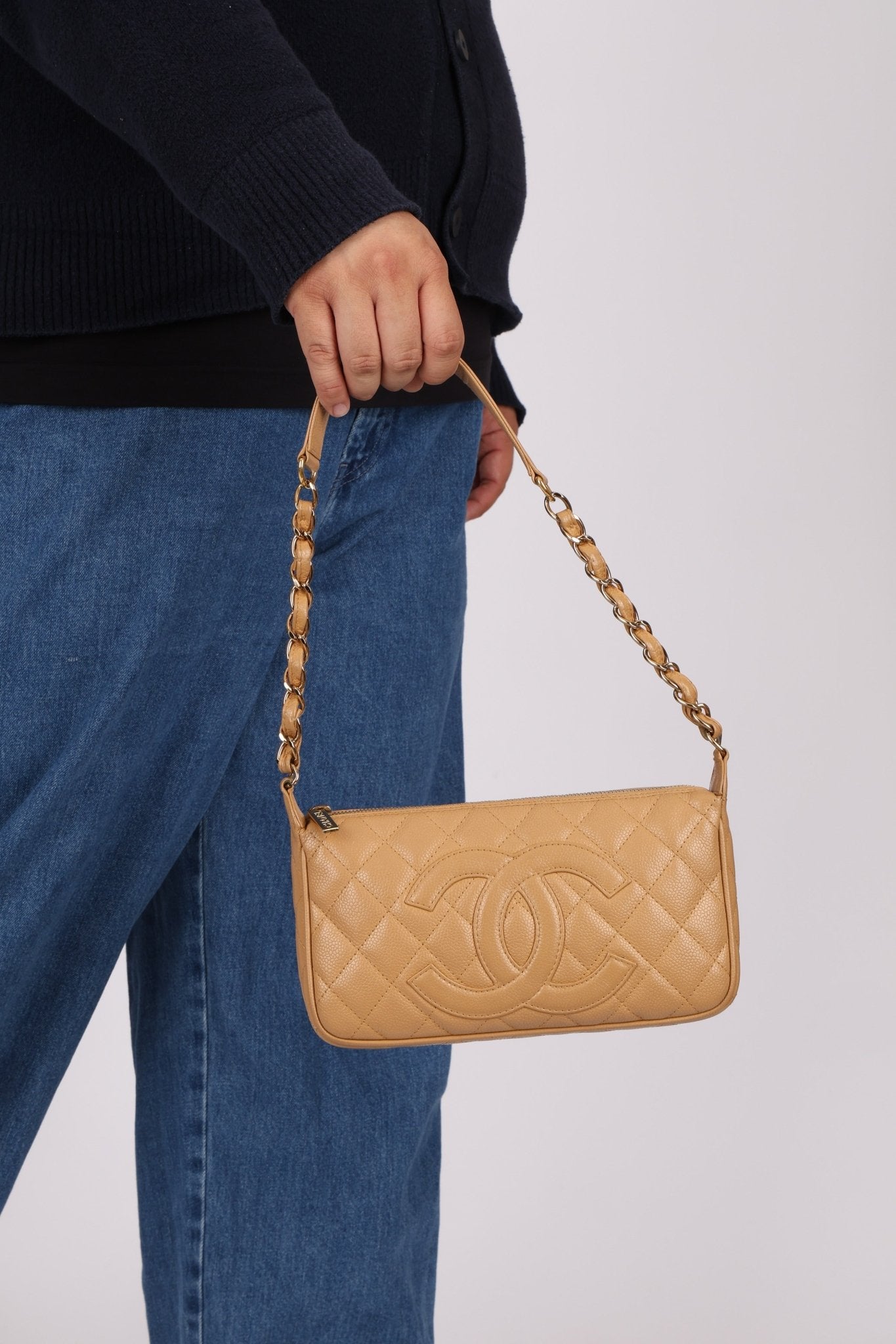 Vintage Chanel 2009 Caviar Timeless Beige Pochette - FashioNica