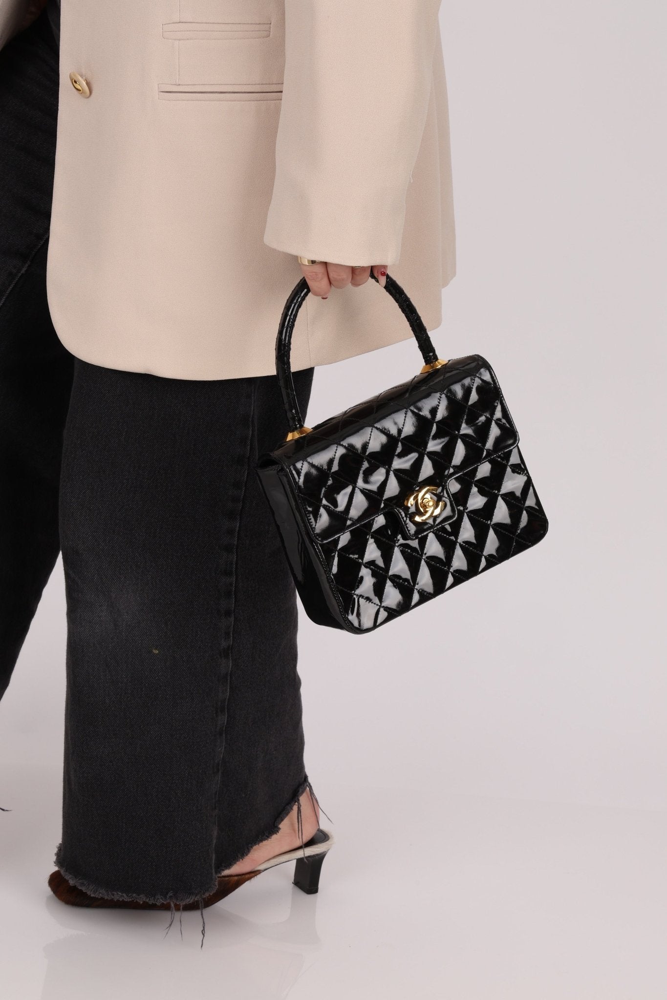 Vintage Chanel 24K GP Patent Kelly Top Handle - FashioNica