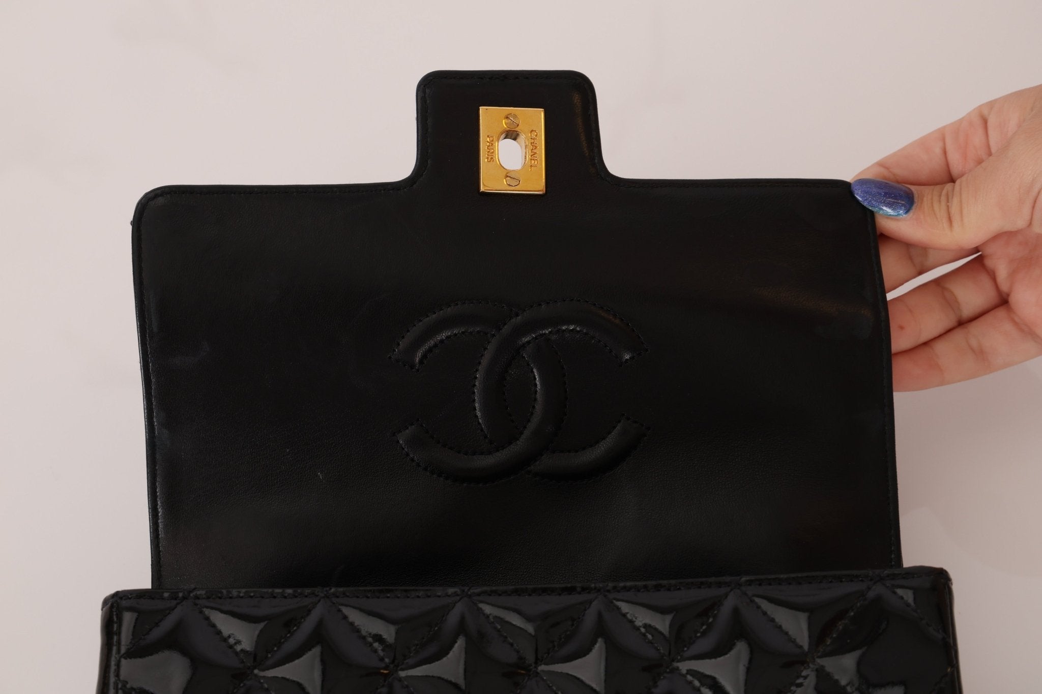 Vintage Chanel 24K GP Patent Kelly Top Handle - FashioNica