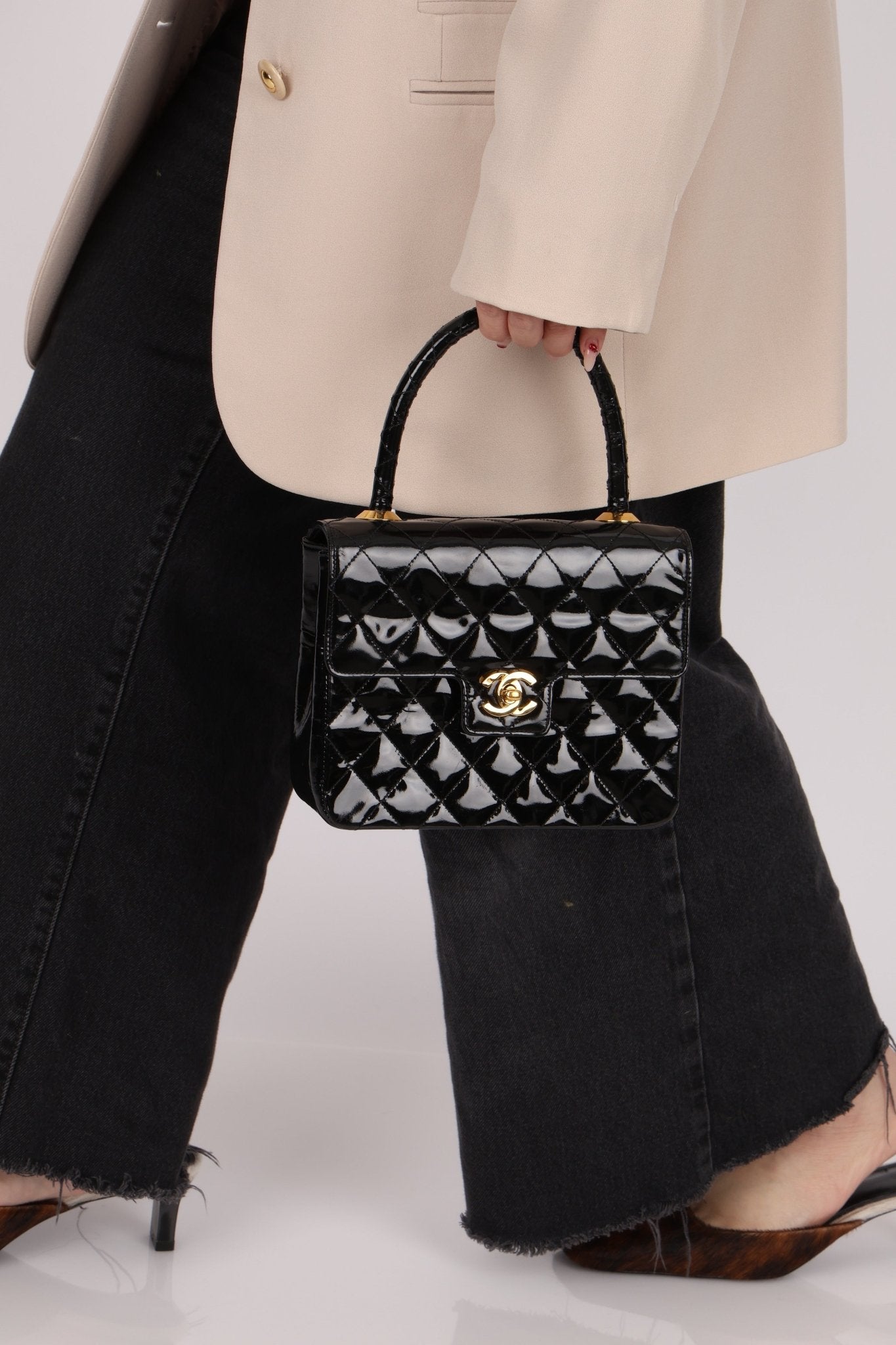 Vintage Chanel 24K GP Patent Kelly Top Handle - FashioNica