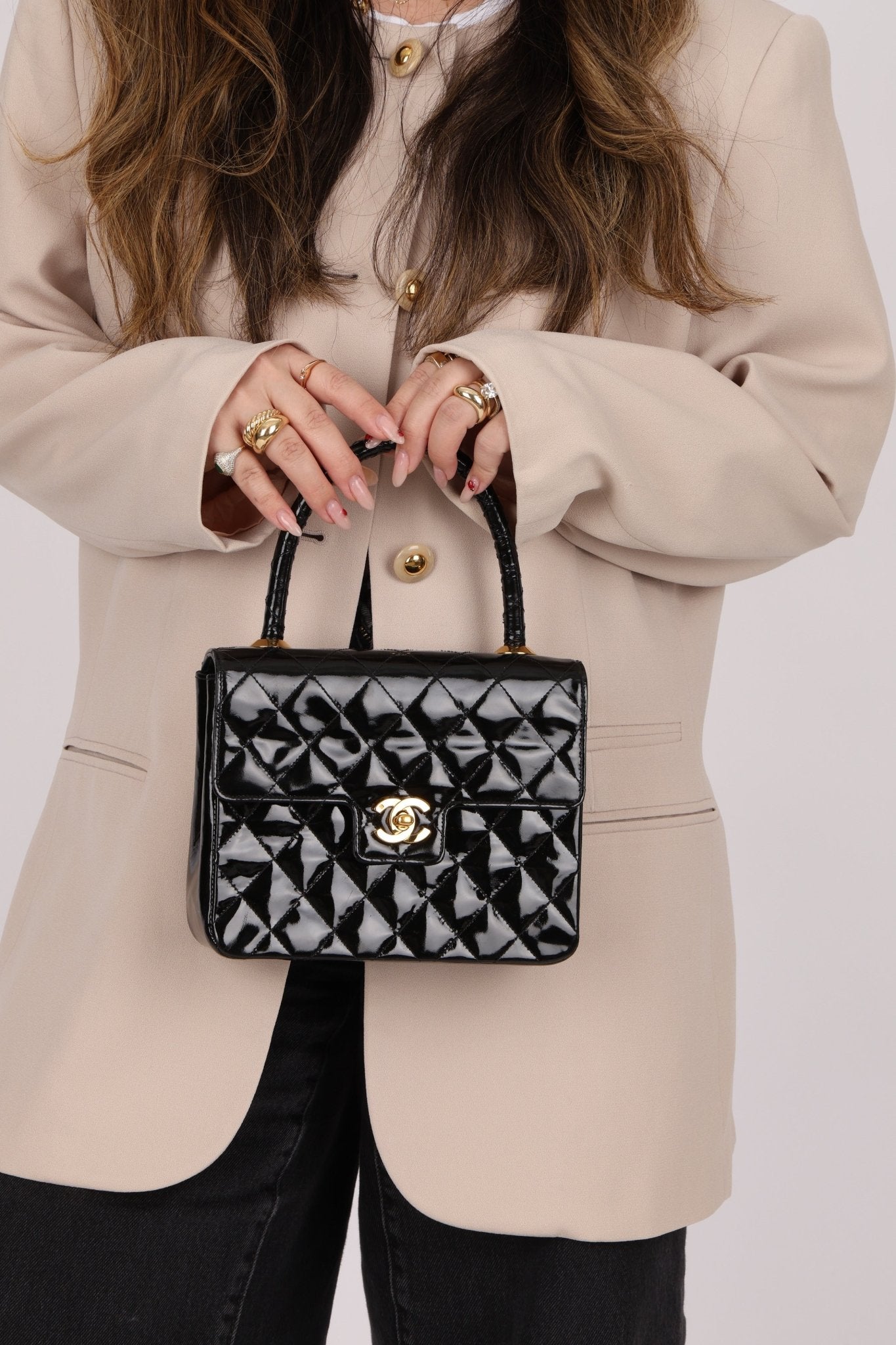 Vintage Chanel 24K GP Patent Kelly Top Handle - FashioNica