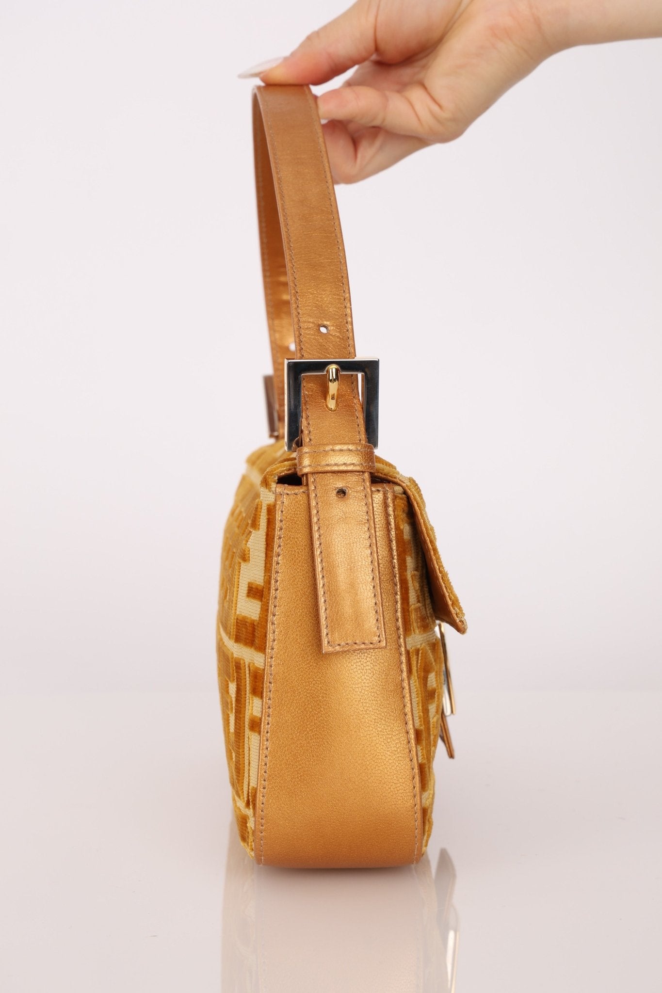 Vintage Fendi Mustard Velvet Zucca Baguette - FashioNica
