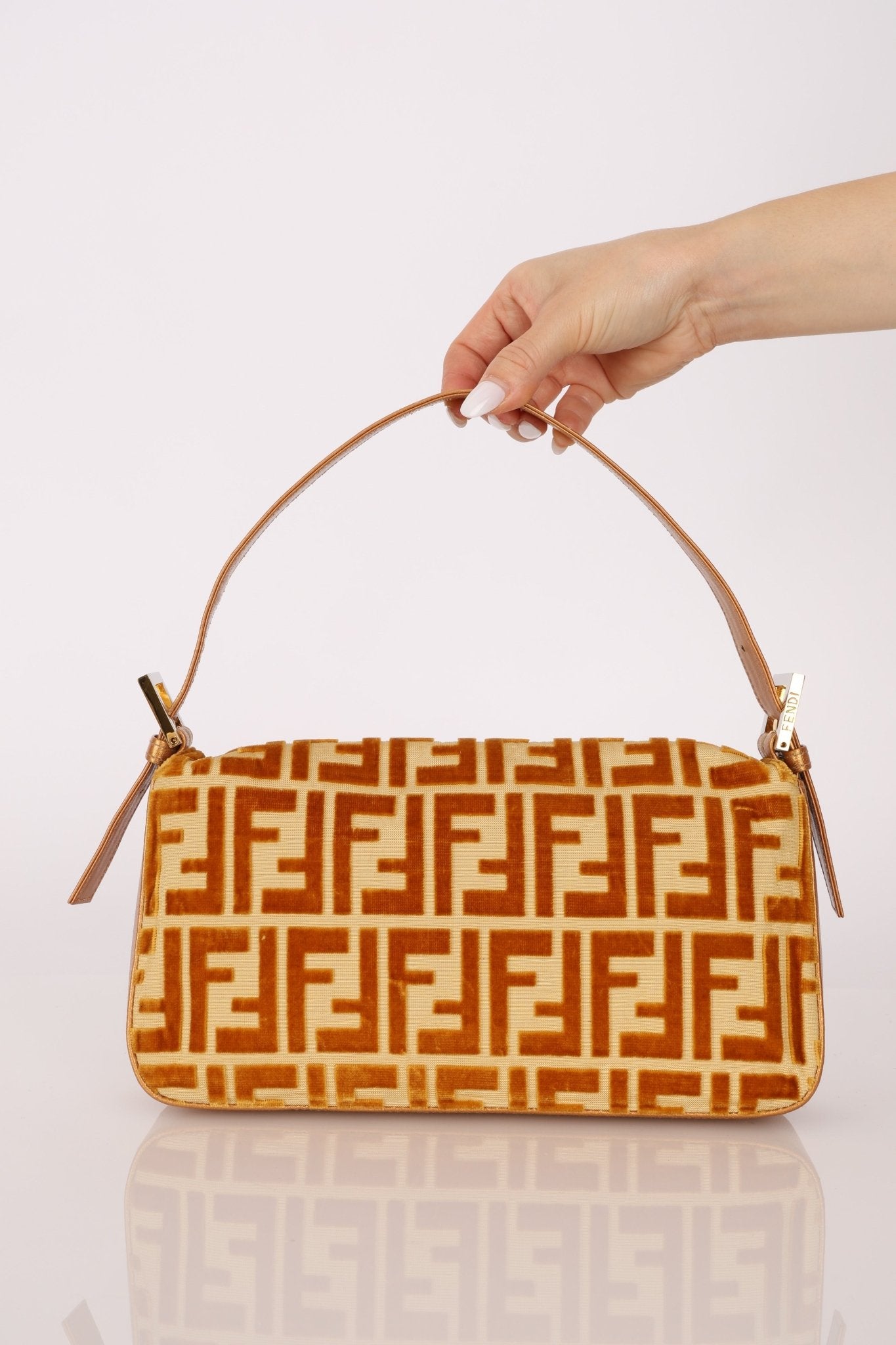 Vintage Fendi Mustard Velvet Zucca Baguette - FashioNica