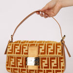 Vintage Fendi Mustard Velvet Zucca Baguette - FashioNica