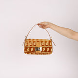 Vintage Fendi Mustard Velvet Zucca Baguette - FashioNica