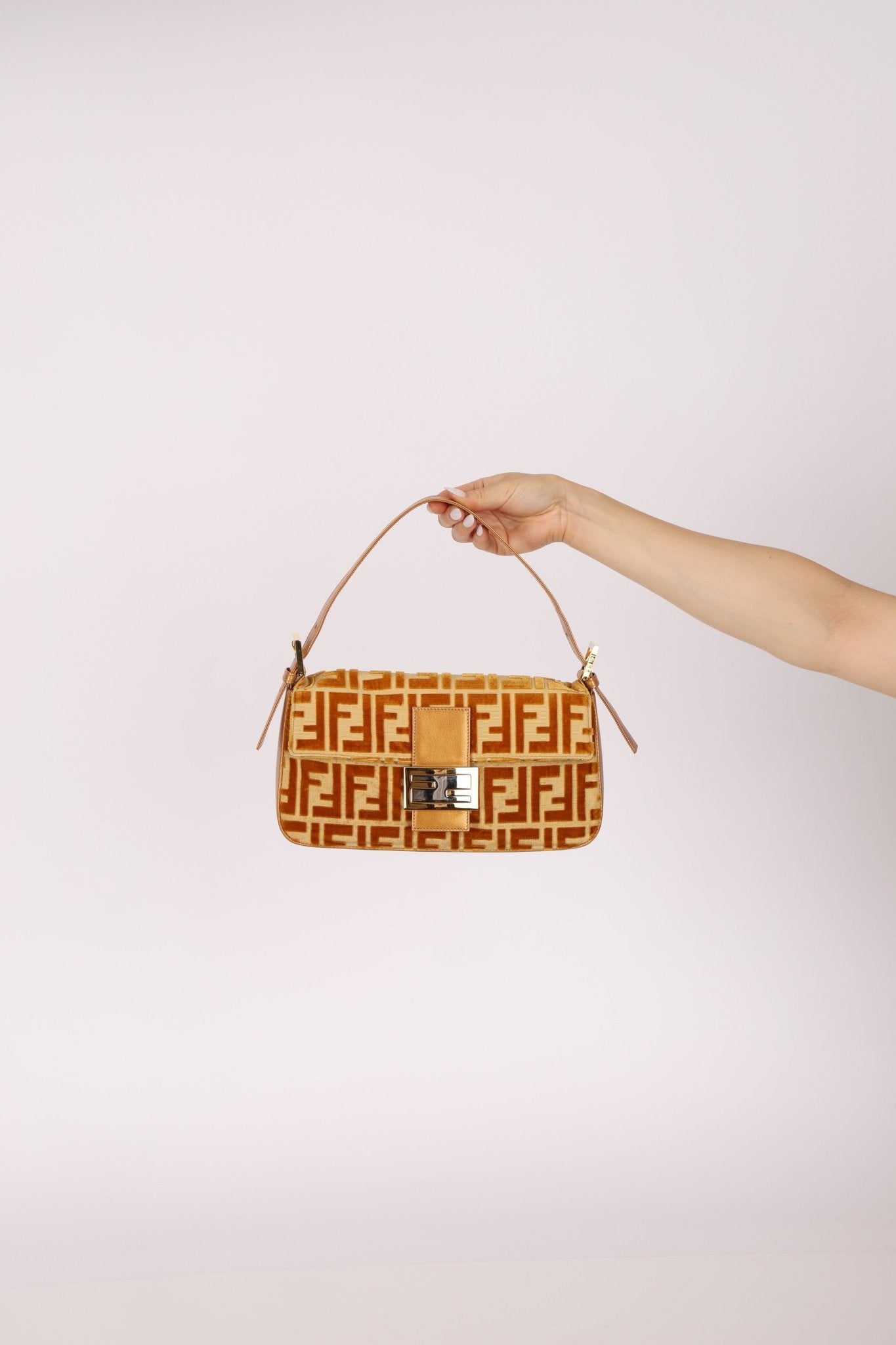 Vintage Fendi Mustard Velvet Zucca Baguette - FashioNica