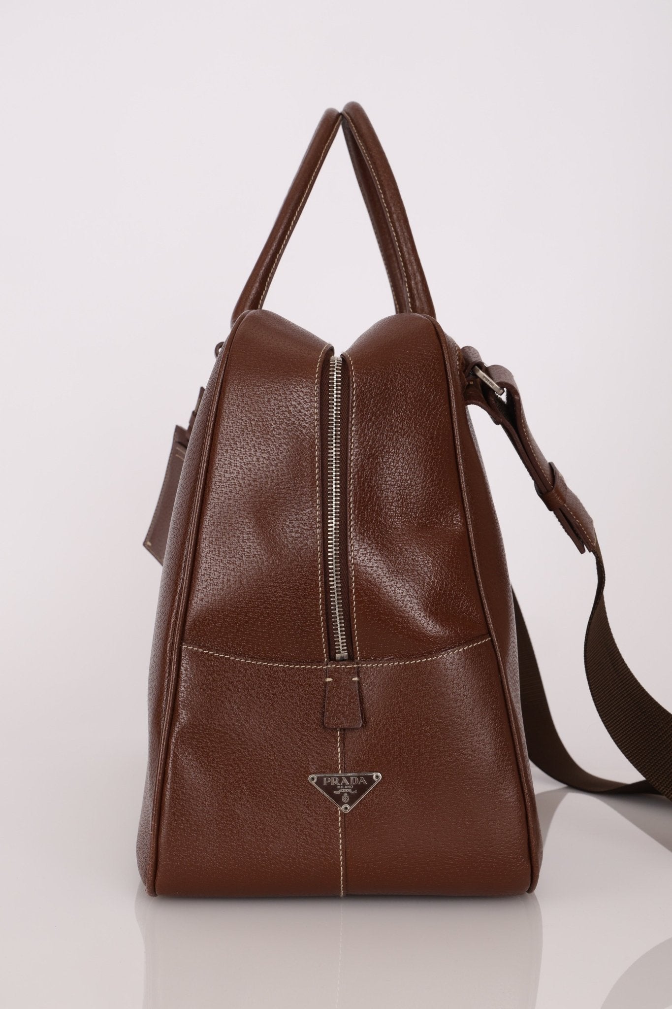 Vintage Prada Chocolate Leather Weekender Bag - FashioNica