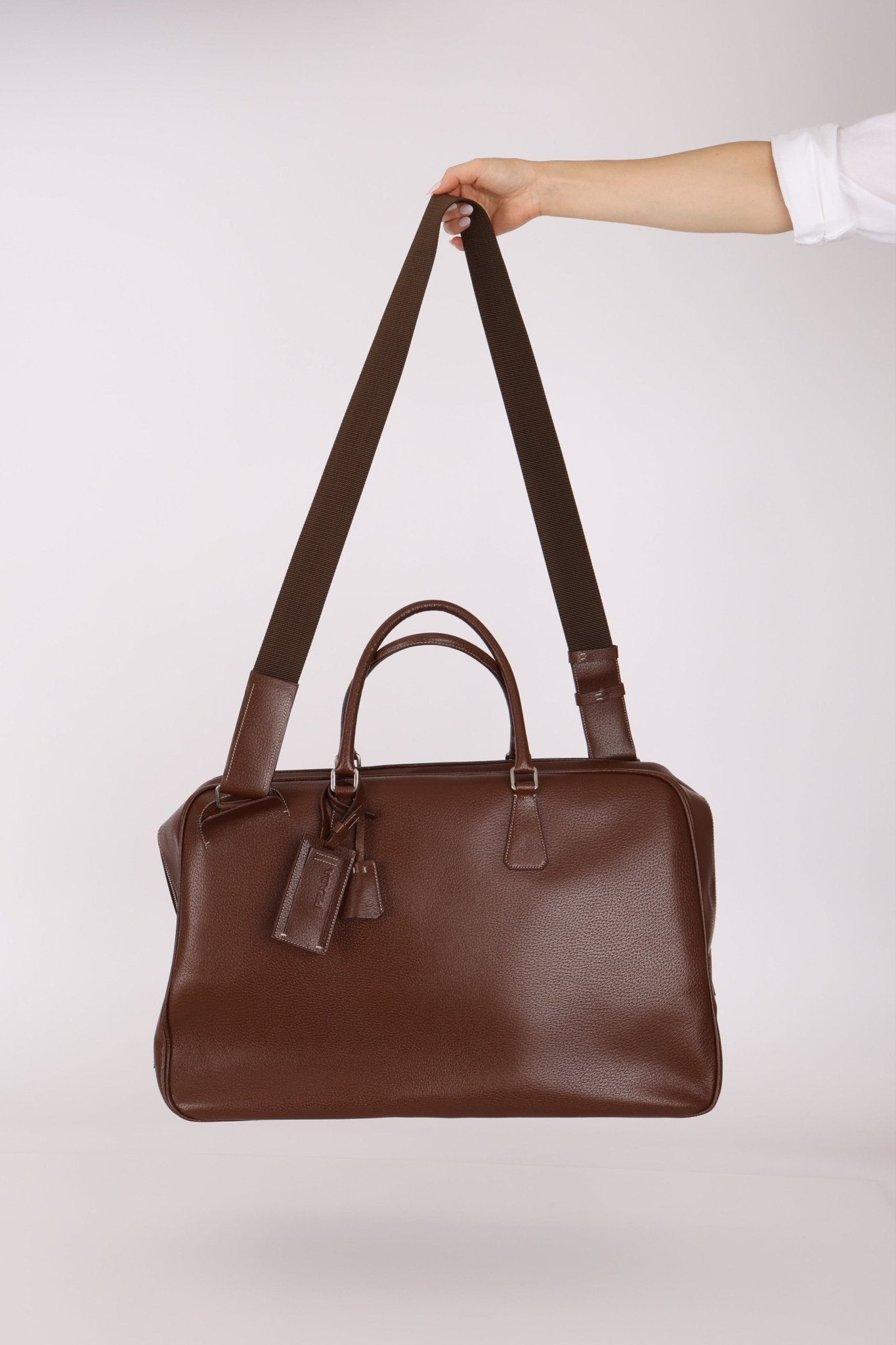 Vintage Prada Chocolate Leather Weekender Bag - FashioNica