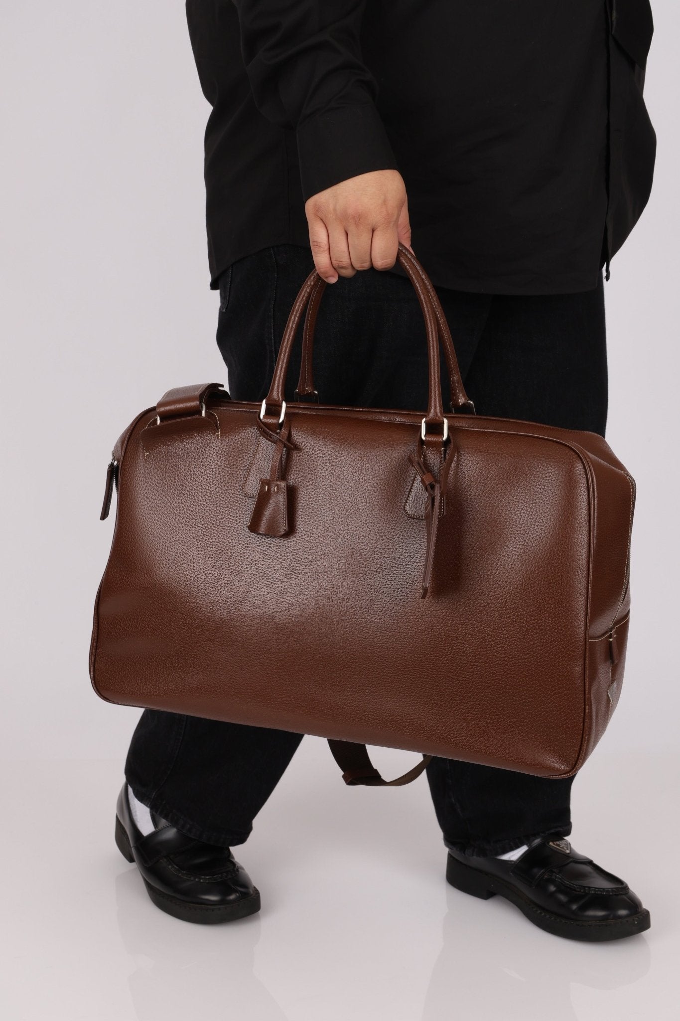 Vintage Prada Chocolate Leather Weekender Bag - FashioNica