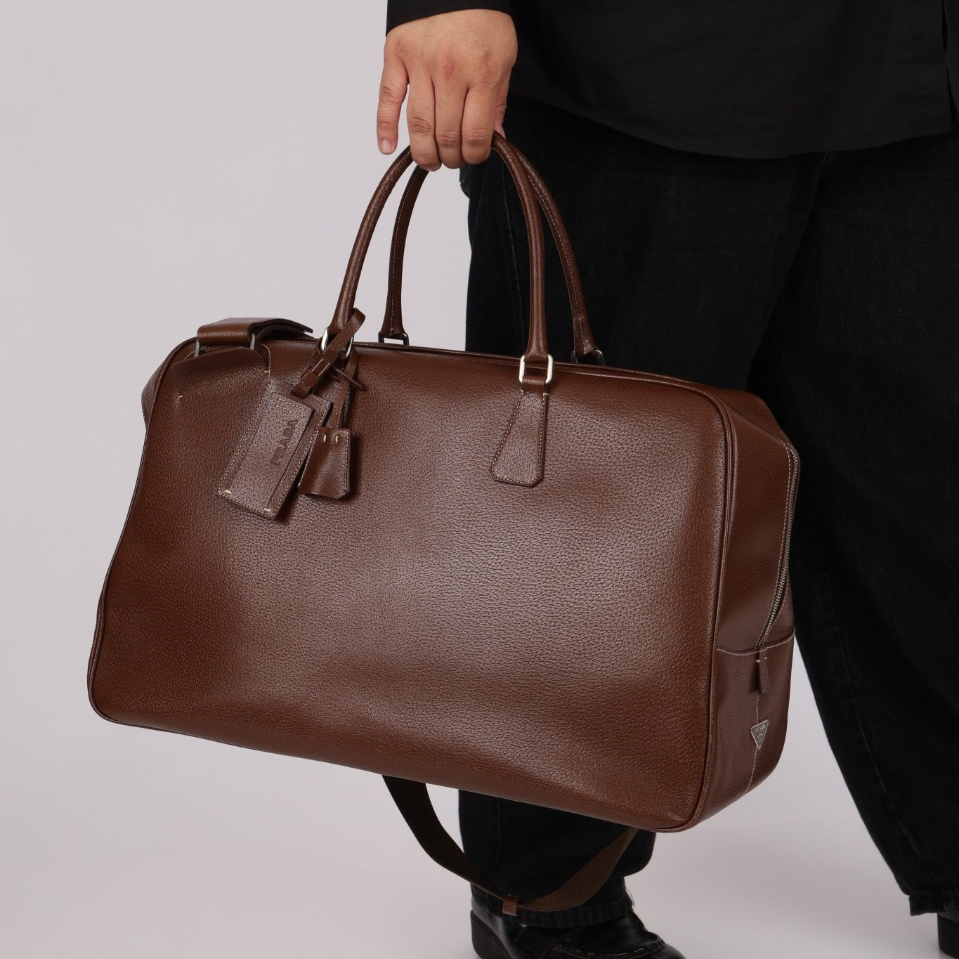Vintage Prada Chocolate Leather Weekender Bag - FashioNica