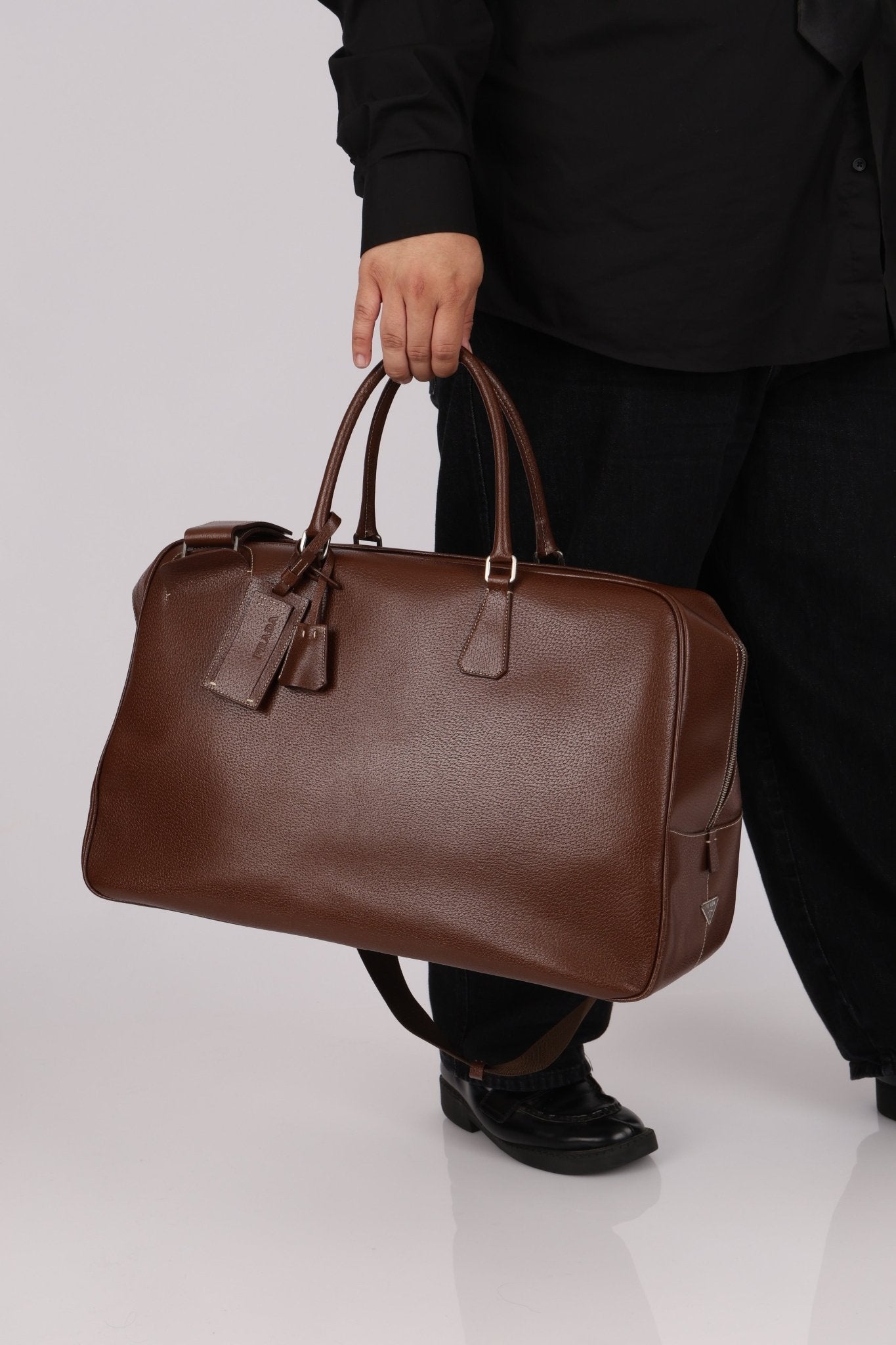 Vintage Prada Chocolate Leather Weekender Bag - FashioNica