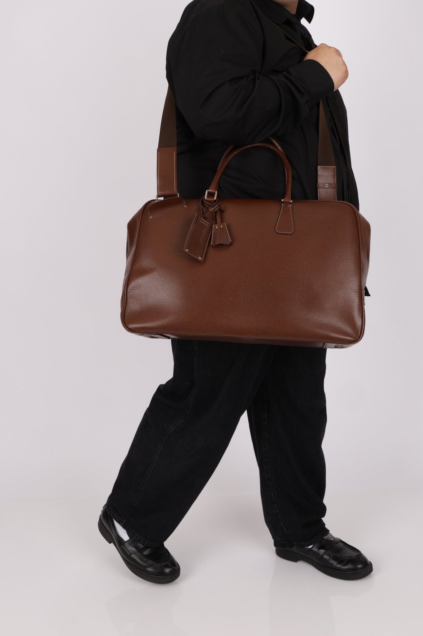Vintage Prada Chocolate Leather Weekender Bag - FashioNica