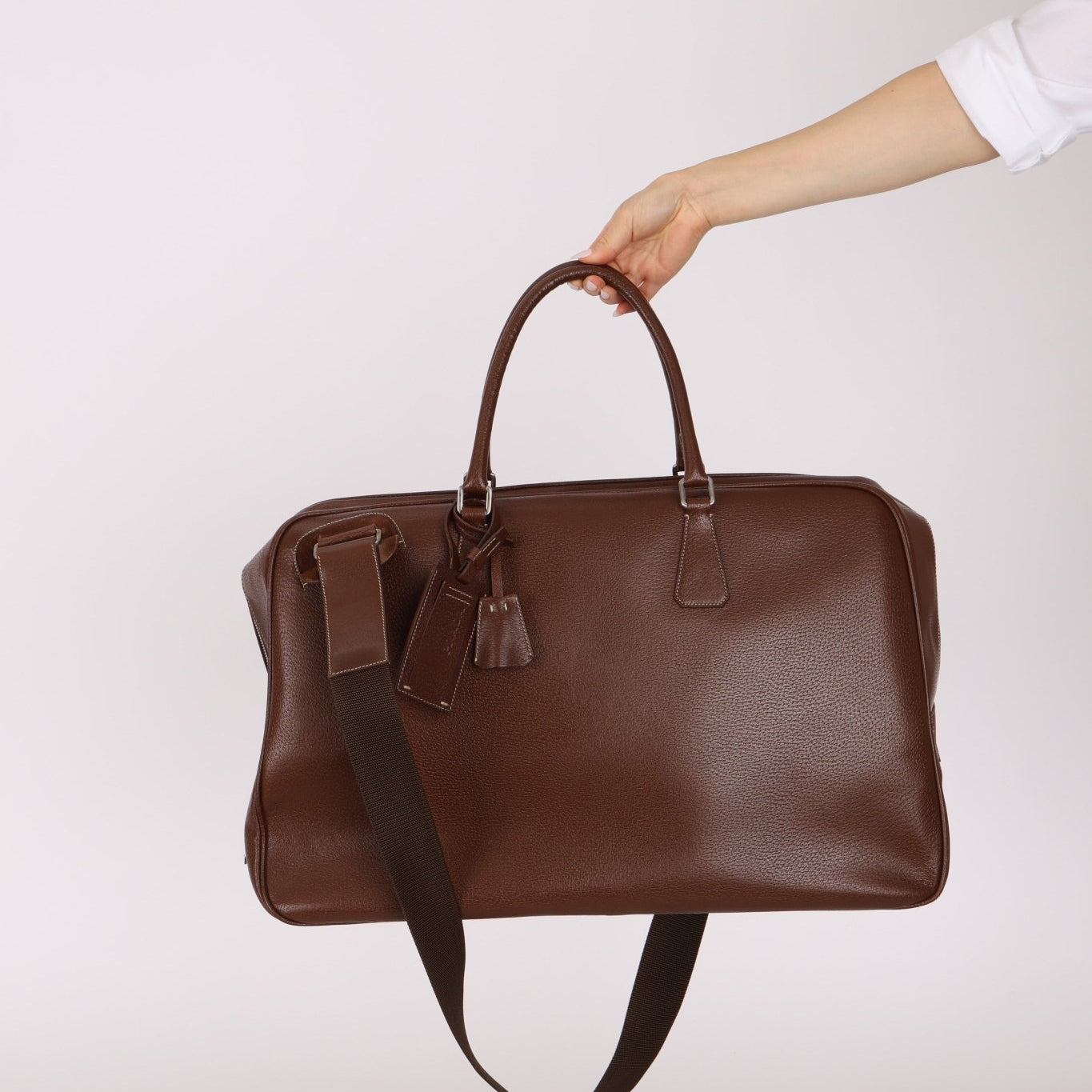 Vintage Prada Chocolate Leather Weekender Bag - FashioNica