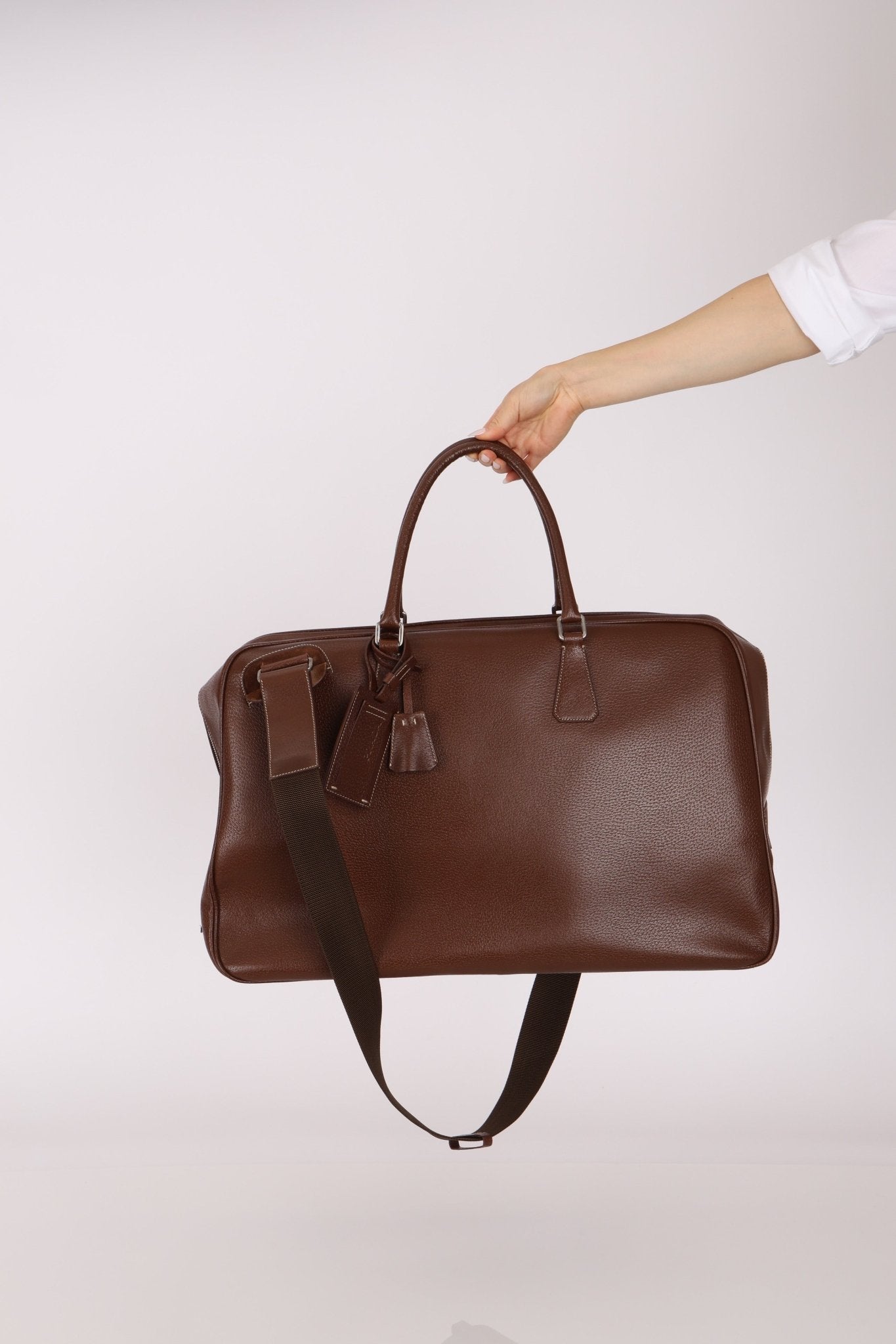Vintage Prada Chocolate Leather Weekender Bag - FashioNica