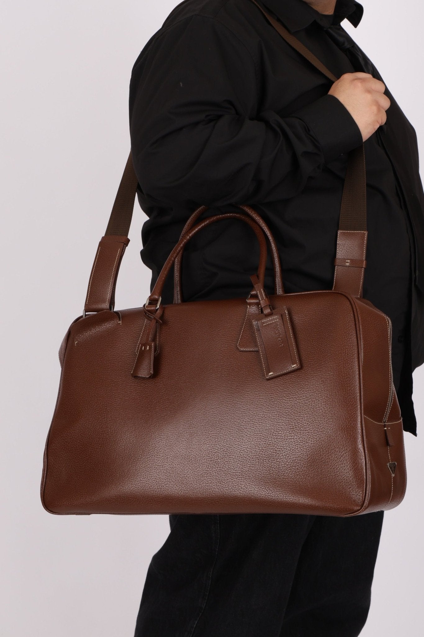 Vintage Prada Chocolate Leather Weekender Bag - FashioNica