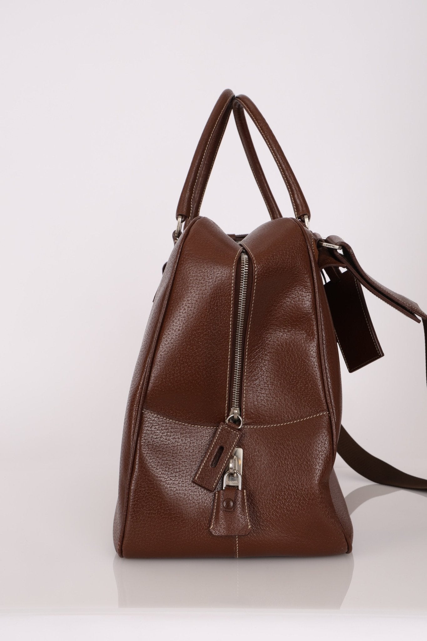 Vintage Prada Chocolate Leather Weekender Bag - FashioNica