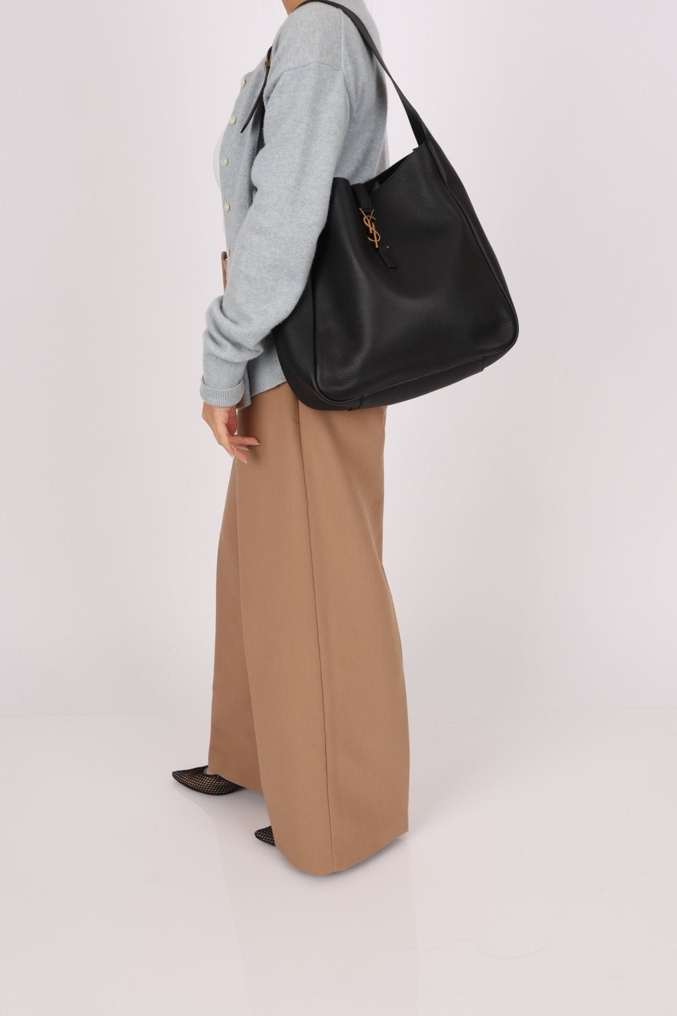 Yves Saint Laurent Le 5 A 7 Black Large Hobo Shoulder Bag - FashioNica