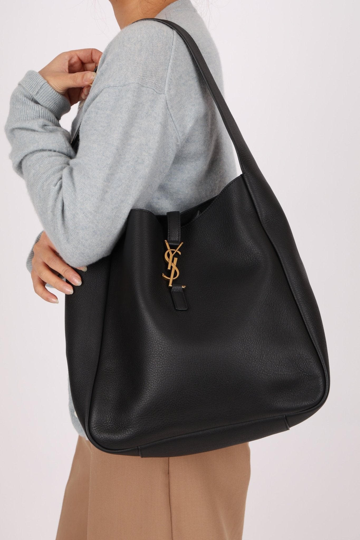 Yves Saint Laurent Le 5 A 7 Black Large Hobo Shoulder Bag - FashioNica