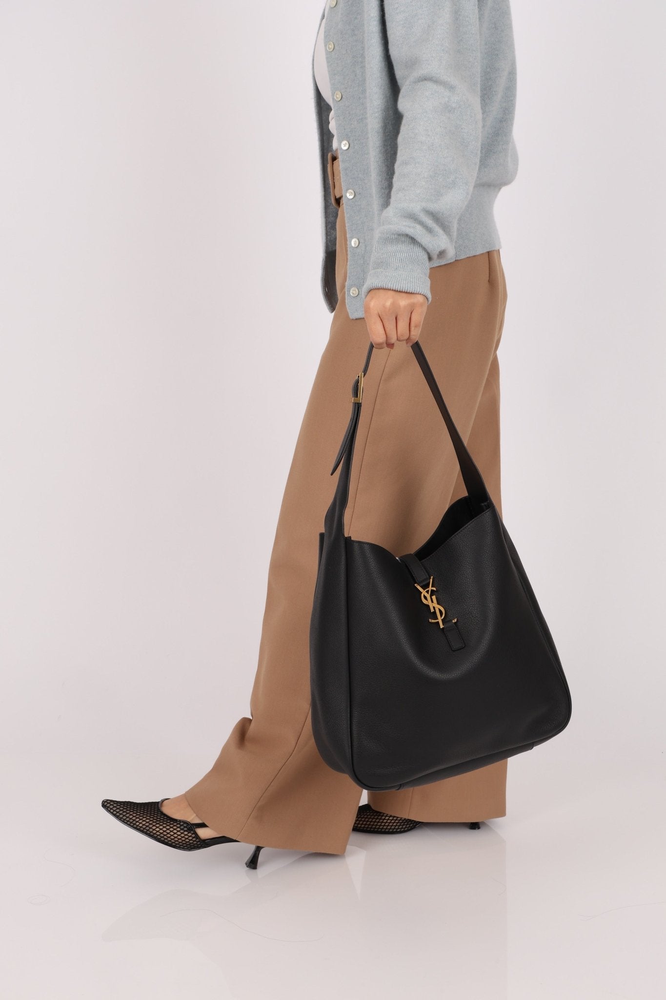 Yves Saint Laurent Le 5 A 7 Black Large Hobo Shoulder Bag - FashioNica