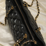Chanel Lambskin Quilted Chain Shopper Tote