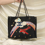 Extremely Rare Limited Edition Chanel Denim Embroidered Tote