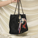 Extremely Rare Limited Edition Chanel Denim Embroidered Tote
