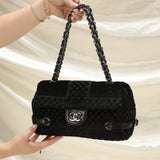 Chanel Velvet Checkered Chain Flap Bag