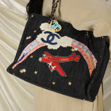 Extremely Rare Limited Edition Chanel Denim Embroidered Tote