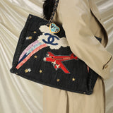 Extremely Rare Limited Edition Chanel Denim Embroidered Tote