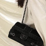 Chanel Velvet Checkered Chain Flap Bag