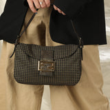 Rare Fendi Gold Checkered Baguette