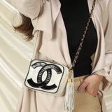 Chanel Lambskin Black and White Chain Crossbody