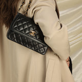 Chanel Lambskin Turnlock Shoulder Bag With Pouch