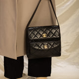 Extremely Rare Chanel Lambskin Double Turnlock Shoulder Bag