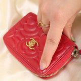 Chanel Caviar Camellia Mini Coin Wallet