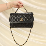 Chanel Lambskin Turnlock Shoulder Bag With Pouch