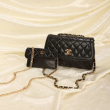 Chanel Lambskin Turnlock Shoulder Bag With Pouch